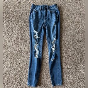 AE Women's Ripped Blue Skinny Jeans 00